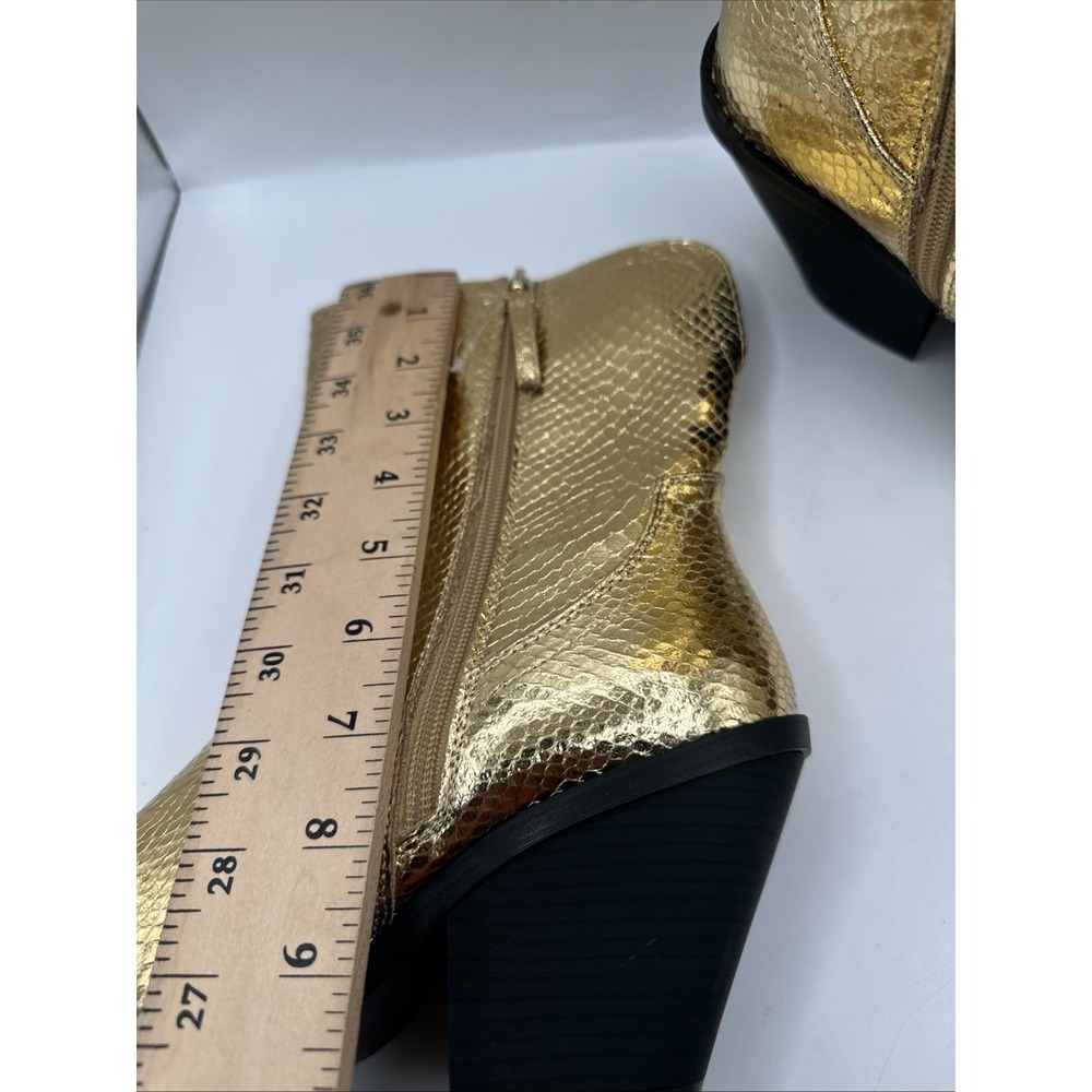 NEW Scoop Shiny Gold Metallic Snake Print Ankle Booties Chunky Heel Size 10 - Picture 11 of 11